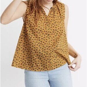 Madewell Size XS Golden Yellow floral Sleeveless Blouse Keyhole Flowy Cotton